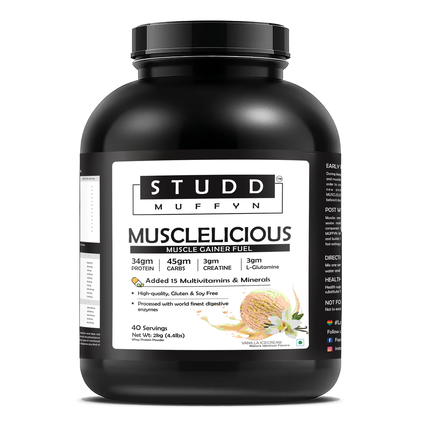 Studd Muffyn Musclelicious ,Muscle Gainer Whey Protein ( Vanilla  -1 KG /2 KG )